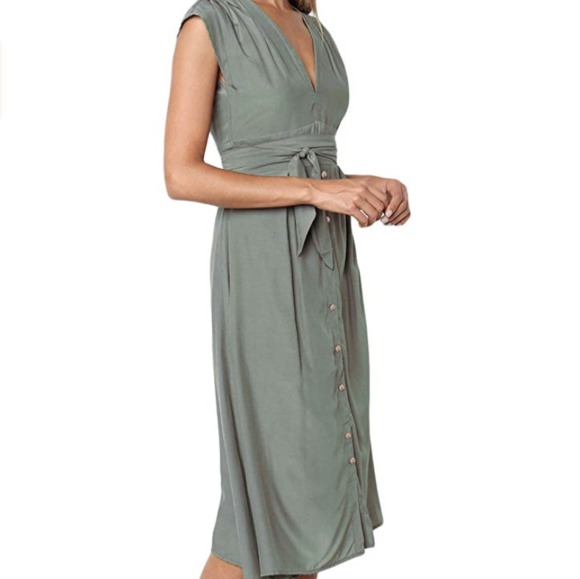 Womens Button Down V Neck Dress - Picture 2 of 3